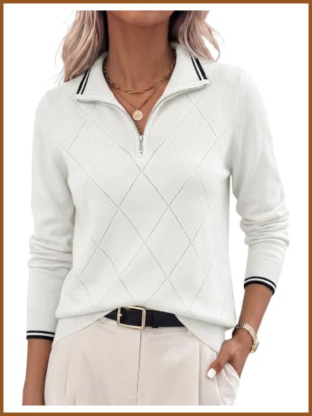 Ribbed Knit Quarter Zip Pullover Sweater with Collar
